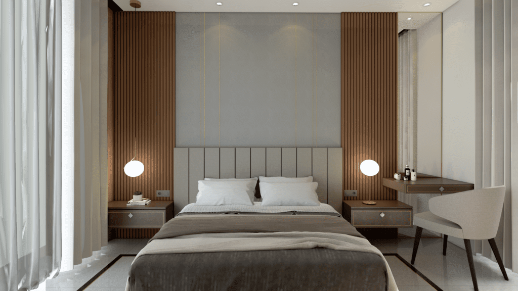 Desain kamar tidur utama, master bedroom design dengan gaya tropis dan modern