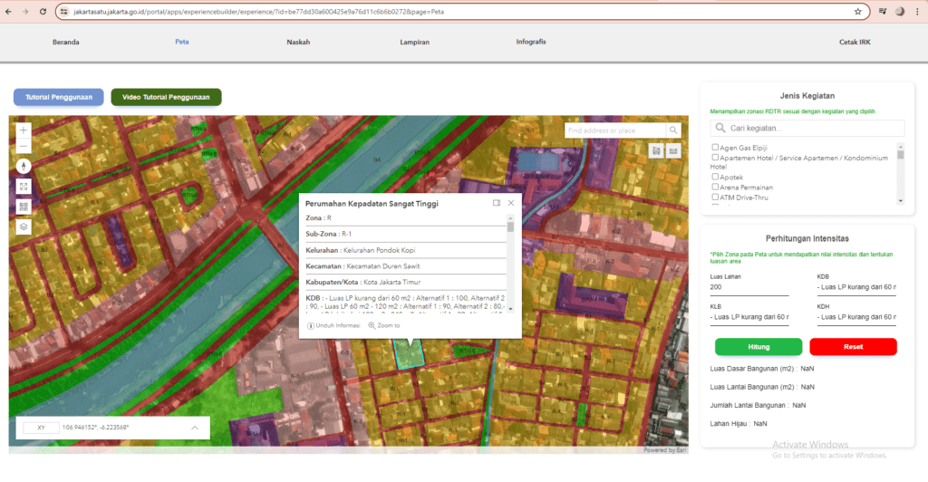 Infomasi Rencana Kota (IRK) Online di website satujakarta